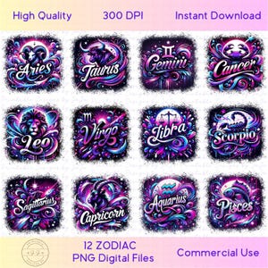 Zodiac png Bundle - Horoscope png - Print File - Astrology Sublimation Design - Shirt png - Celestial clipart - Download - DTF download png