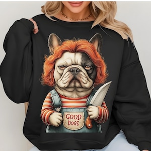Gruselige süße Französische Bulldogge Halloween PNG, Lustiger gruseliger Hund Sublimationsdesign, gruselige Haustier Clipart für Shirts & Herbst Handwerk, Horror Dtf Png