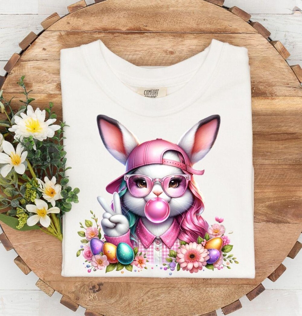 Retro Easter Bunny Blowing Bubble Png, Vintage Easter Holiday Png, Funny Sunglasses Bunny Png, Happy Easter Sublimation Digital Download Theteepulse