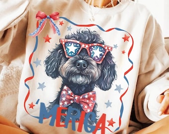 Goldendoodle patriottico PNG, Clipart di cane acquerello del 4 luglio (download digitale)