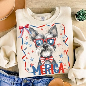 Grappige 4 juli patriottische Schnauzer hond clipart png design, schattige Fourth of July hond png, Amerikaanse vlag schnauzer, dtf digitale download