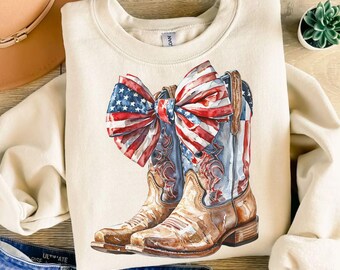 4th of July Bow Coquette Cowgirl Boots Png, America USA Png, 4th July Png Design Digital, USA Flag, American Girl Shirt Design, Dtf Png