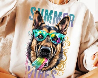 German Shepherd Summer Vibes PNG, Dog Mom Shirt Design (Digital Download)