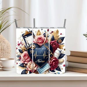 Heart of a Nurse Tumbler Wrap 20 oz Png, Valentine Sublimation PNG, Straight Skinny Tumbler, Digital Download, Valentine's Day Gift