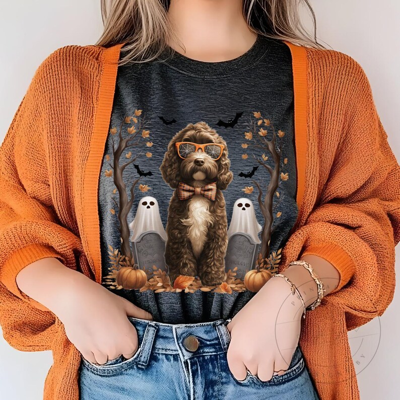 Halloween Dog PNG Sublimation Design, Fall Cockapoo Clipart With Spider ...