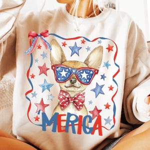 4. Juli 2012 Patres Chihuahua Pngentwurf, netter vierter Juli Hund Png, Chihuahua amerikanische USA T-Shirt Entwurf DTF Digitaler Download