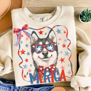 Husky 4 juillet PNG, clipart chien patriotique, 2 motifs de sublimation USA, mignon « chien Merica 4 juillet, téléchargement immédiat, chemise maman chien