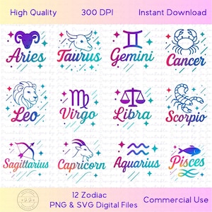 Zodiac png Bundle - Horoscope png - Print File - Astrology Sublimation Design - Shirt png - Celestial clipart - Download - DTF download png