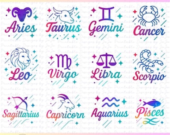 Zodiac PNG & SVG Bundle – Astrology Clipart, Celestial Design (Digital Download)