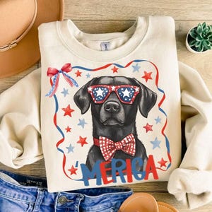 Diseño de clipart de labrador negro patriótico del 4 de julio (PPT), lindo perro del 4 de julio (PPT), diseño de camiseta estadounidense de labrador negro (DTF), descarga digital