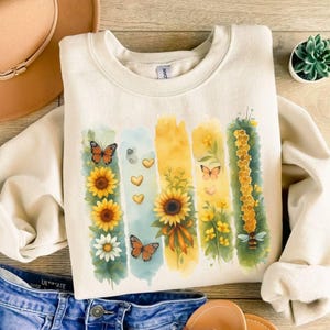 Boho Butterfly Flowers PNG Design, Boho Sunflowers PNG Files, Brushstroke Flowers Bee Bow Sublimation PNG, Summer T-shirt Digital png