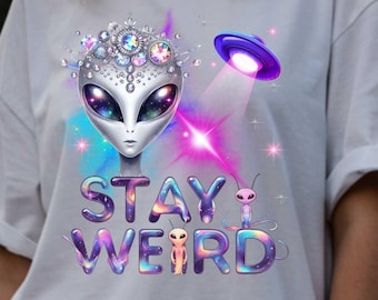 Halloween Alien Graphic T-Shirt: Stay Weird UFO Tee