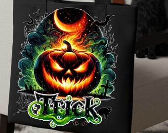 Dubbelsidig Halloween-tygväska: Återanvändbar festgåva med "bus eller godis"-motiv