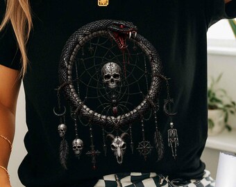Gothic Dreamcatcher Shirt, Snake Skull Tee, Dark Goth Graphic Shirt, Whimsigoth Clothing