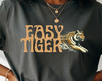 Vintage Boho Feministisches T-Shirt: Einfaches Tiger-Grafik-T-Shirt, Retro Empowerment