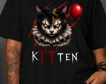 Creepy Clown Cat Shirt, Kitten Horror Shirt, Funny Halloween Cat Tee, Scary Gothic Cat Shirt, Spooky Pennywise Inspired Gift