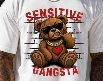 Funny Graphic Tee, Gangster Bear Shirt, Sarcastic Adult Humor Shirt, Streetwear Teddy Bear Tee