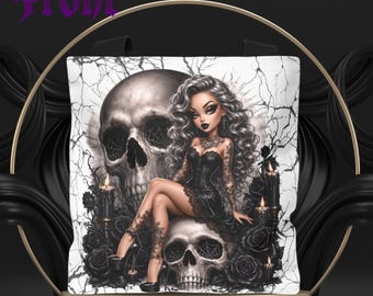 Gothic Skull Tote Bag, Goth Girl Tote, Dark Feminine Bag, Skull and Roses Tote, Alternative Fashion Bag, Spooky Gothic Gift for Her