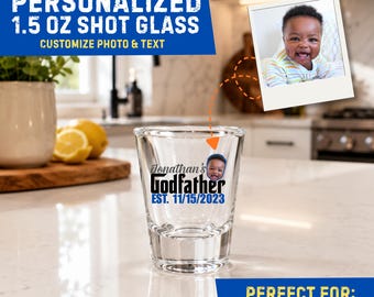Personalized Godfather Shot Glass, Custom Photo Shot Glass, Godfather Gift, New Godfather Keepsake, Personalized Whiskey Shot Glass