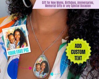 Personalized Oval Pendant Necklace, Custom Photo Necklace, Memorial Gift, Gift for Mom, Grandma, Wife