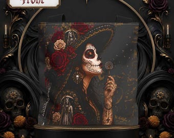 La Santamaria Dia De Los Muertos Tote Bag, Gothic Latina Bag, Mexican Folk Art Tote, Sugar Skull Bag