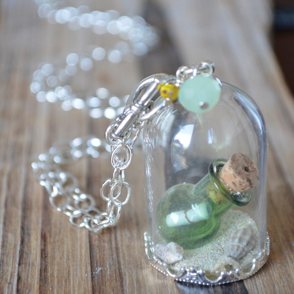 Mini terrarium necklace, terrarium pendant, Sterling Silver necklace, Beach Jewelry, sea shell necklace, sea shell jewelry (N100)