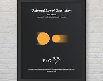 Lámina con la ecuación de física, matemáticas y ciencias - Ley de gravitación universal de Newton - Póster decorativo minimalista moderno - Descarga digital