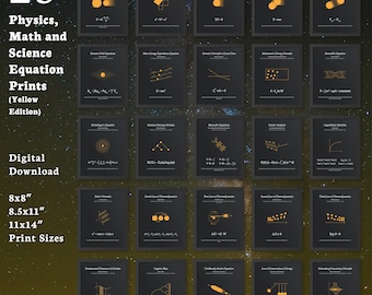 25 láminas con ecuaciones de física, matemáticas y ciencias (edición amarilla) - Pósteres modernos y minimalistas para la decoración del aula y el hogar (descarga digital)