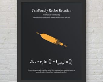 Impresión de ecuaciones de física, matemáticas y ciencias - Ecuación del cohete Tsiolkovsky - Pósters imprimibles para decoración de habitaciones minimalistas modernas - Descarga digital