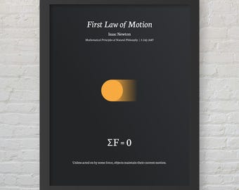 Póster imprimible con la primera ley de Newton: ecuación de física, matemáticas y ciencias. Ideal para decoración minimalista moderna. Descarga digital.