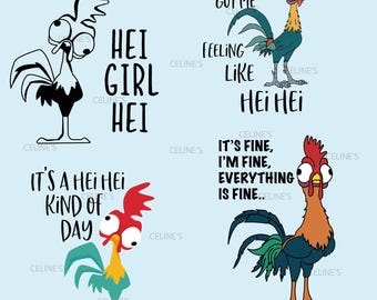 Hei Hei SVG, Hei Hei PNG, Moana's chicken, Cartoon quote, Funny Hei Hei, Funny Chicken -  4 Svg / 4 Png - Instant Download