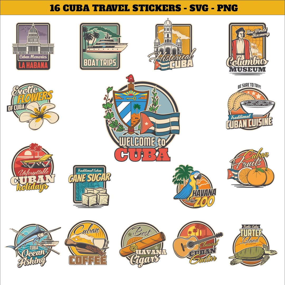Cuba Travel Stickers Clipart, Havana, SVG PNG Files - Etsy UK