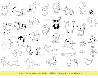 50 Animals Bundle SVG for Cut File, Animal Hand Drawn Style,svg,dxf,png ...