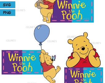 Pooh, Pooh Logo, Pooh Cartoon, 3 SVG & 3 PNG - Sublimation Cliparts - Instant Download