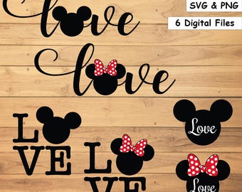 Mickey and Minnie Outline, Mickey Minnie Love Sign, Couple Love, Love Sign - 3 SVG & 3 PNG Files, Instant Download