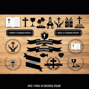 First Communion Clipart, Baptism, Cross Svg, Holy Communion, 21 Svg and 21 Png Bundle - Instant Download