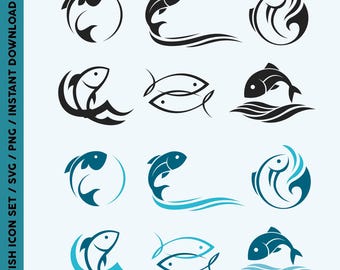 Fish Icon Set, Fish Outline, Fish Logo, Ocean Animals, Fish