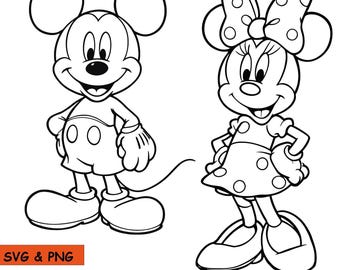 Contorno de Mickey y Minnie, archivos SVG y PNG, descarga instantánea, fondo transparente