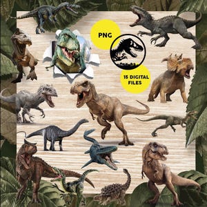 Dinosaur PNG Clipart, T-Rex Png, Dinosaur Birthday, Dinosaur Cake Topper, Dinosaur Silhouette - 15 Png Digital Files - Instant Download