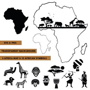 Africa Map - African Symbols - 15 SVG & 15 PNG - Instant Download - Transparent Background