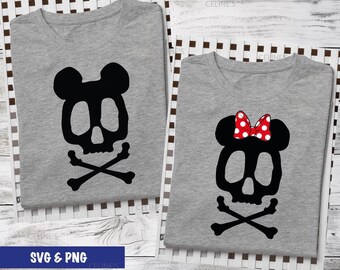 Skull Mickey, Skull Minnie, Skull Head, Skull Mickey Minnie - 2 SVG & 2 PNG - Instant Download - Transparent Background