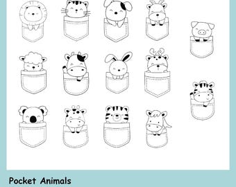 Pocket Animals - Cute Animal - Farm Animals - Forest Animals - Baby Animals  14 SVG & 14 PNG Files, Instant Download -Transparent Background