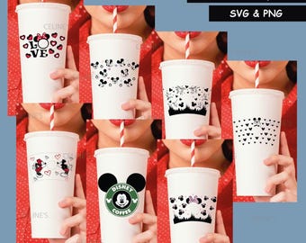 Mickey Tumbler, Mickey 24oz Cold Cup, 24oz Tumbler Wrap, Minnie Tumbler - Instant Download 7 SVG 7 PNG Files - Transparent Background