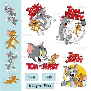 Tom & Jerry Bundle, 8 SVG- und 8 PNG-Dateien, Sofortdownload, transparenter Hintergrund