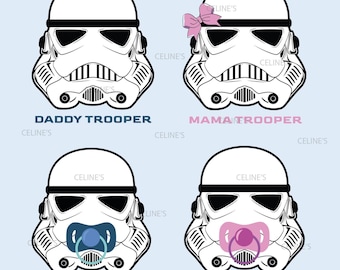 StormTrooper Family, Baby Bodysuit, Funny Star Wars Baby Clothes, Daddy Trooper, Mama Trooper (4 SVG & 4 PNG Files) Instant Download