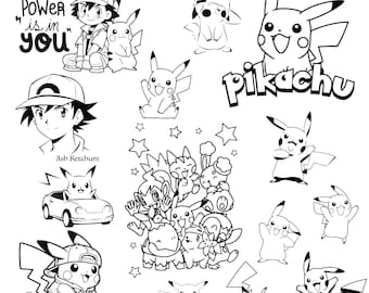 Pikachu, Pokemon, Pikachu and Ash, Pikachu Outline - 14 SVG & 14 PNG - Instant Download, Transparent Background