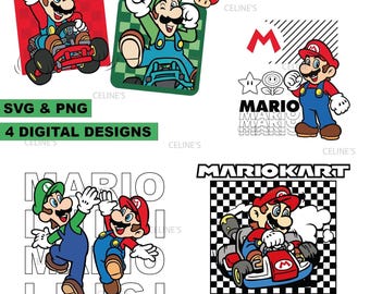 Mario Kart, Mario and Luigi, Mario Friends, Retro Games - 4 Digital Download - SVG & PNG Files