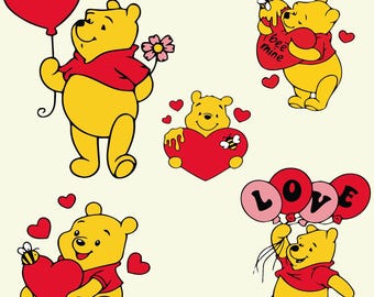 Pooh, Pooh T-Shirt, Cute Pooh Bear Shirt, Pooh Love - 5 SVG & 5 PNG - Sublimation Cliparts - Instant Download