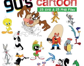 90's Cartoon, Retro Cartoon, Cartoon Bundle - 25 SVG & 25 PNG - Instant Digital Download