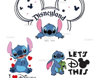 Stitch de Disney, Viaje a Disney con Stitch, Amor por Stitch, Camiseta de Stitch, Nos encanta Stitch - 3 archivos SVG y 3 PNG para descarga instantánea
